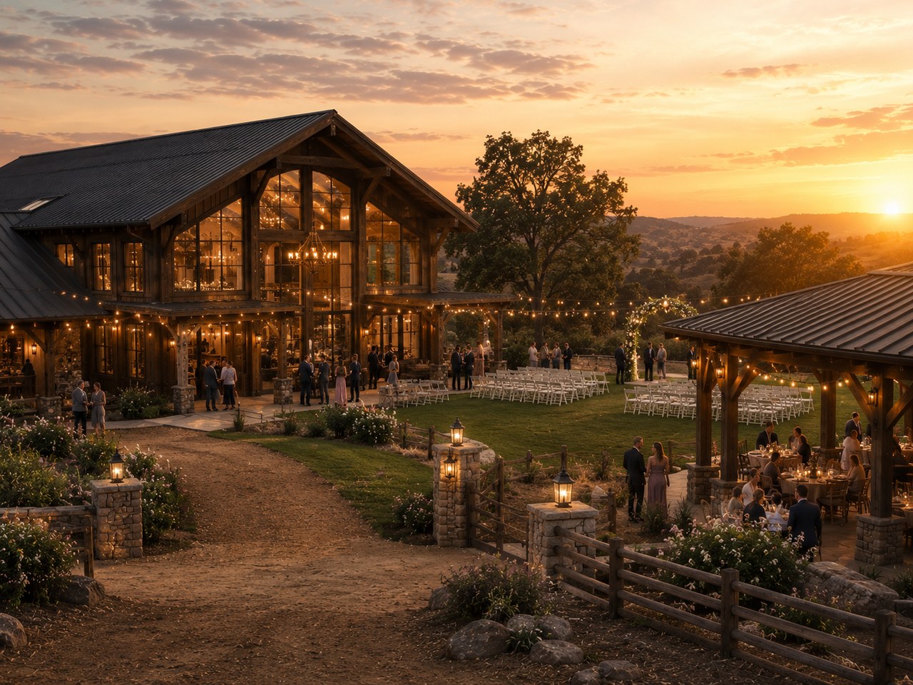 Event Venue rendering at golden hour
