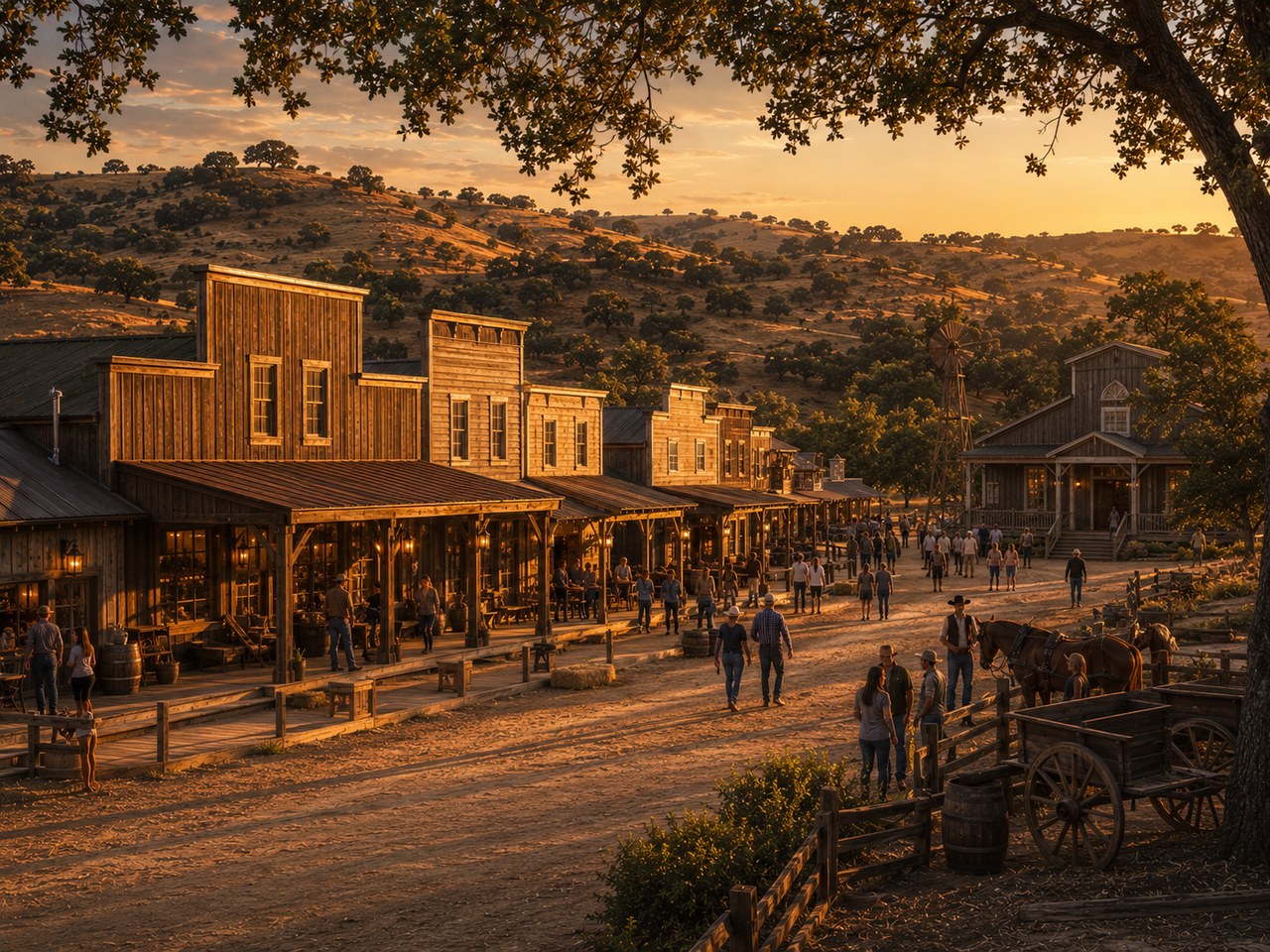 Western Town rendering at golden hour
