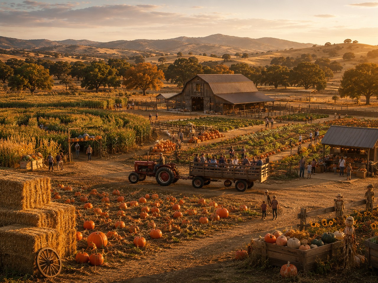 Pumpkin Patch rendering at golden hour
